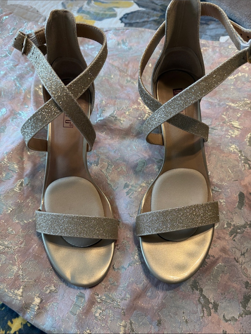 Women's Metallic Gold Glitter Strappy Sandals